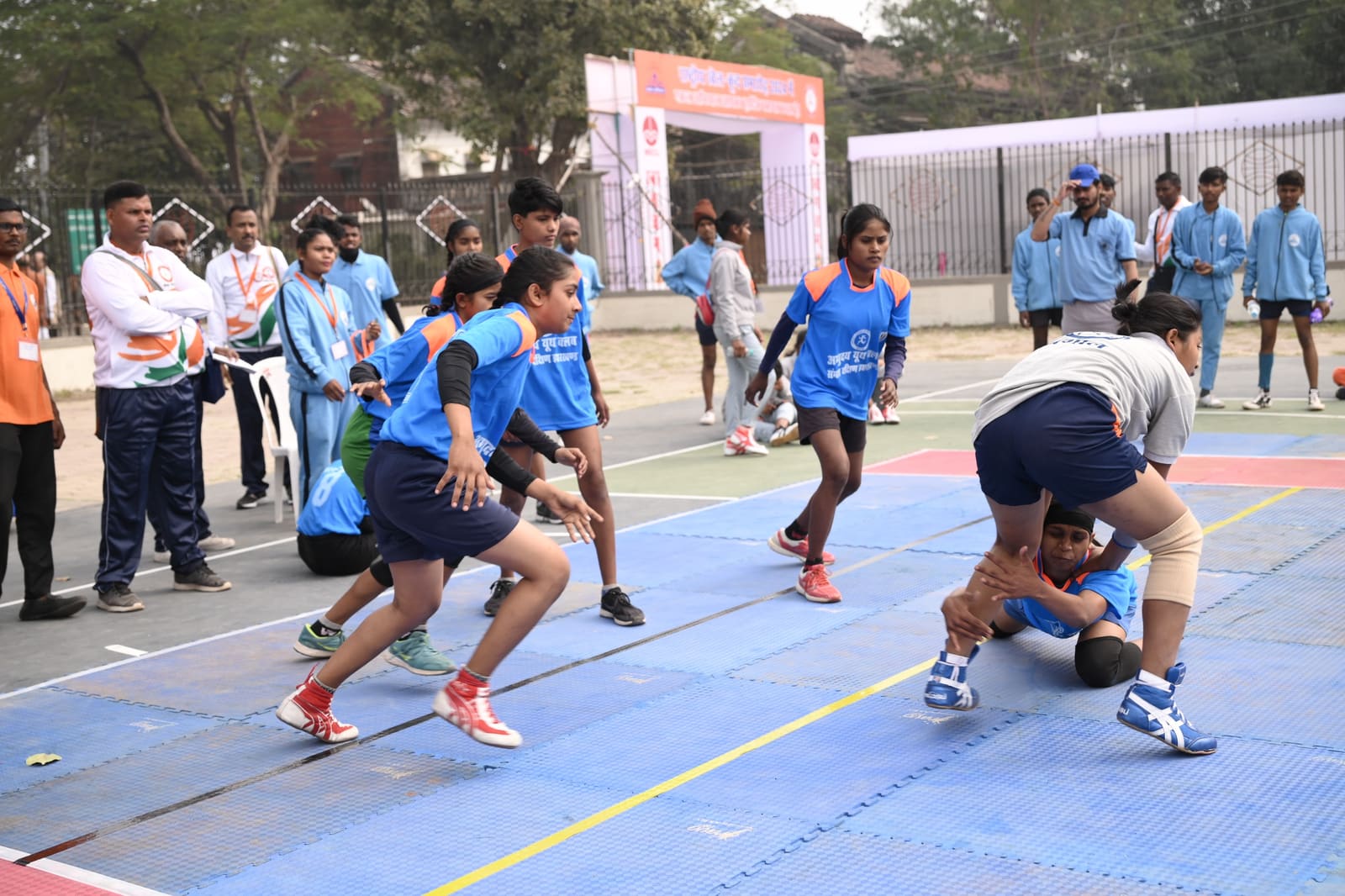 Defenders stop a raid at Shark Kabaddi League